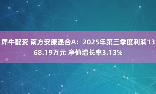 犀牛配资 南方安康混合A:2025年第三季度利润1368.19万元 净值增长率3.13%