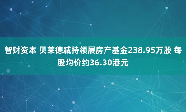 智财资本 贝莱德减持领展房产基金238.95万股 每股均价约36.30港元