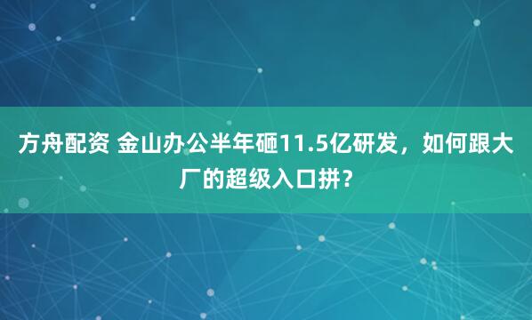 方舟配资 金山办公半年砸11.5亿研发，如何跟大厂的超级入口拼？